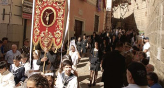 Each parish church carries their banner