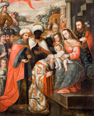 Three Kings Adore Child Jesus by Anonymous, Cusco School Peru, The Child Jesus shows us compassion—we need only ask