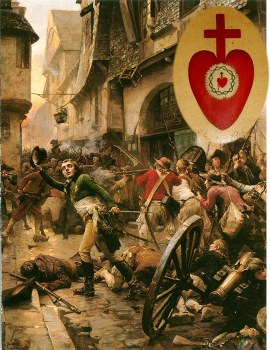 Because of his great influence in the Vendée region, the descendants of those Saint Louis de Montfort instructed would rise up to resist the horrors of the French Revolution. Their battle emblem was the Sacred Heart of Jesus.