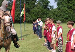 A knight on horseback rallied his side during the "medieval games."
