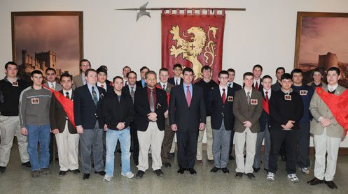 The young men pose with Stephen Ripley who gave a talk on his legendary father Col. John W. Ripley (USMC) Ret.