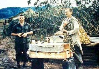 Fr. Charles Joseph Watters celebrating Mass in the combat zone during the Vietnam War, shortly before his death.