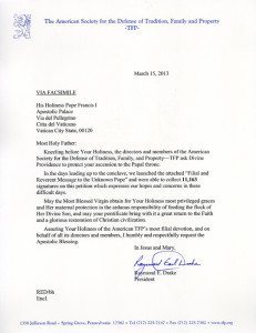 Letter of American TFP to Pope Francis I
