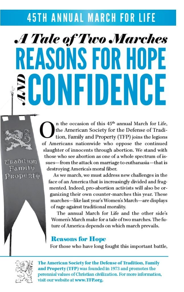 45th Annual March for Life - A Tale of Two Marches: Reasons for Hope and Confidence - 2018