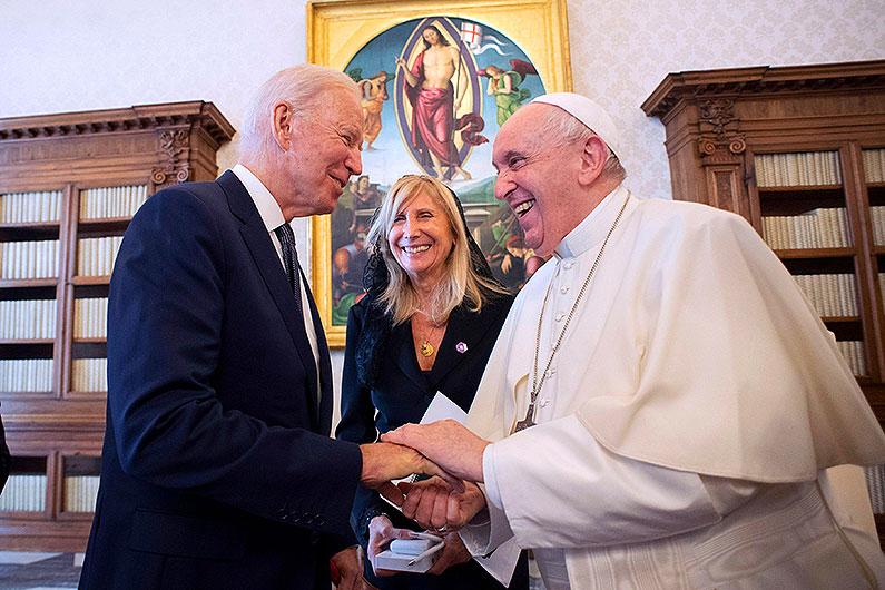 Pope Francis greeting Joe Biden, Oct. 29, 2021 Did Pope Francis Tell President Biden to Continue Receiving Holy Communion?