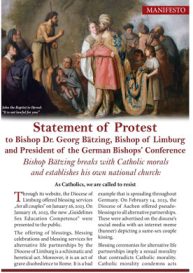 Statement of Protest to Bishop Dr. Georg Bätzing, Bishop of Limburg and President of the German Bishops’ Conference-Bishop Bätzing breaks with Catholic morals and establishes his own national church: As Catholics, we are called to resist
