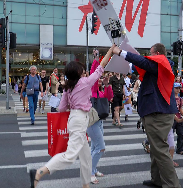 A woman destroyed a pro-life honk sign